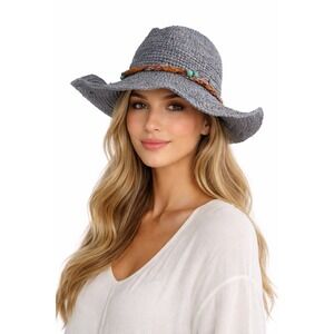 Wallaroo Hat Catalina Cowboy Costal Gray 100% Raffia Straw Sun Hat